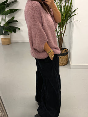 The Rustic Crop Sleeve Knit - Mauve