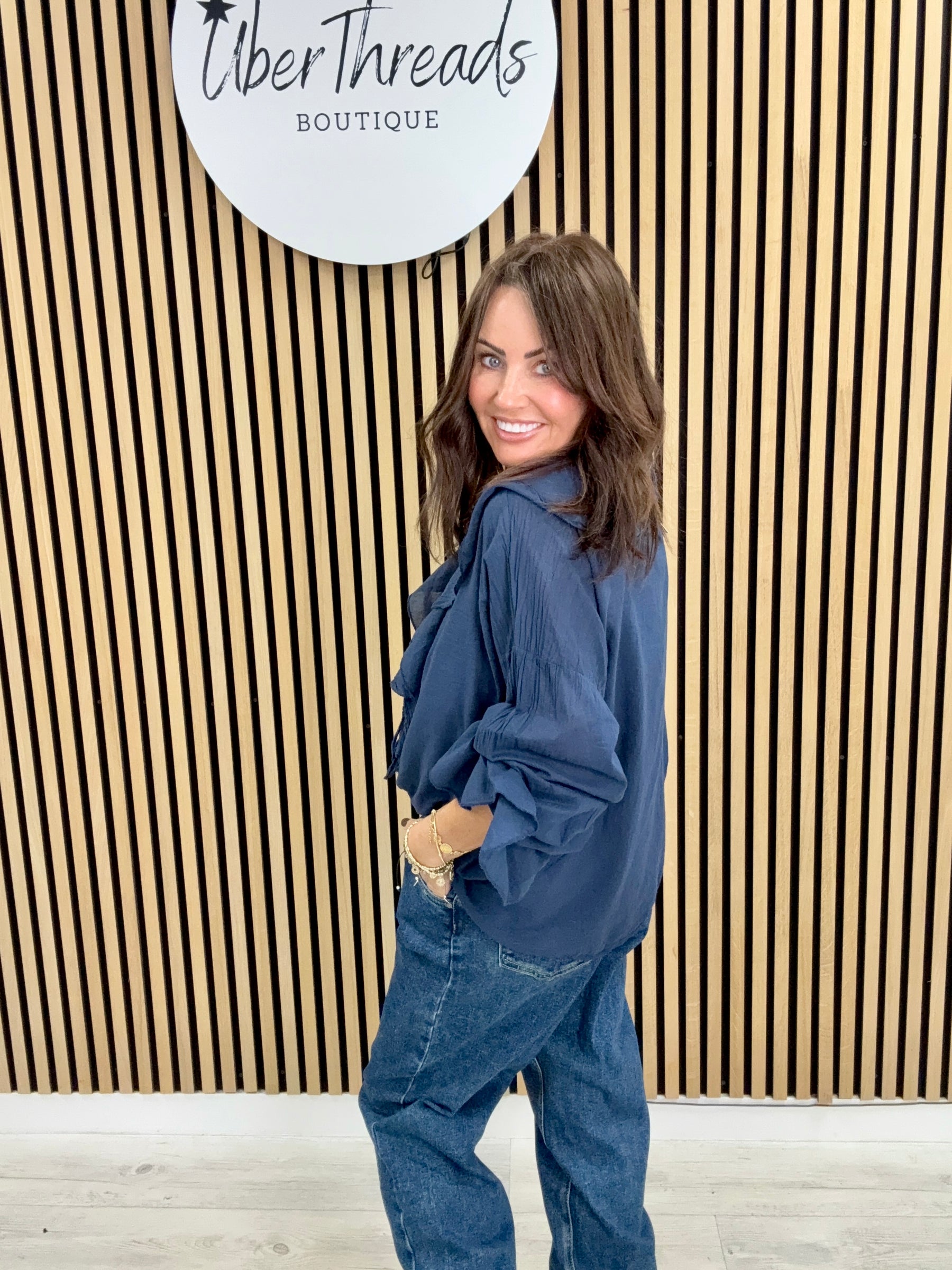 Amalfi Ruffle Blouse - NAVY
