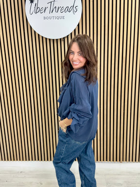 Amalfi Ruffle Blouse - NAVY