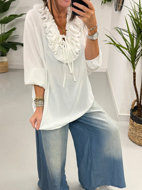 Luna Double Ruffle Blouse - White