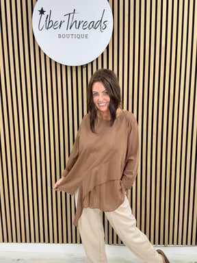 The Jersey Frill Cut Out Tunic - Light Chocolate