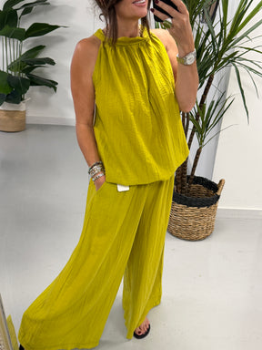 The Halterneck Crinkle Co Ord - Pistachio