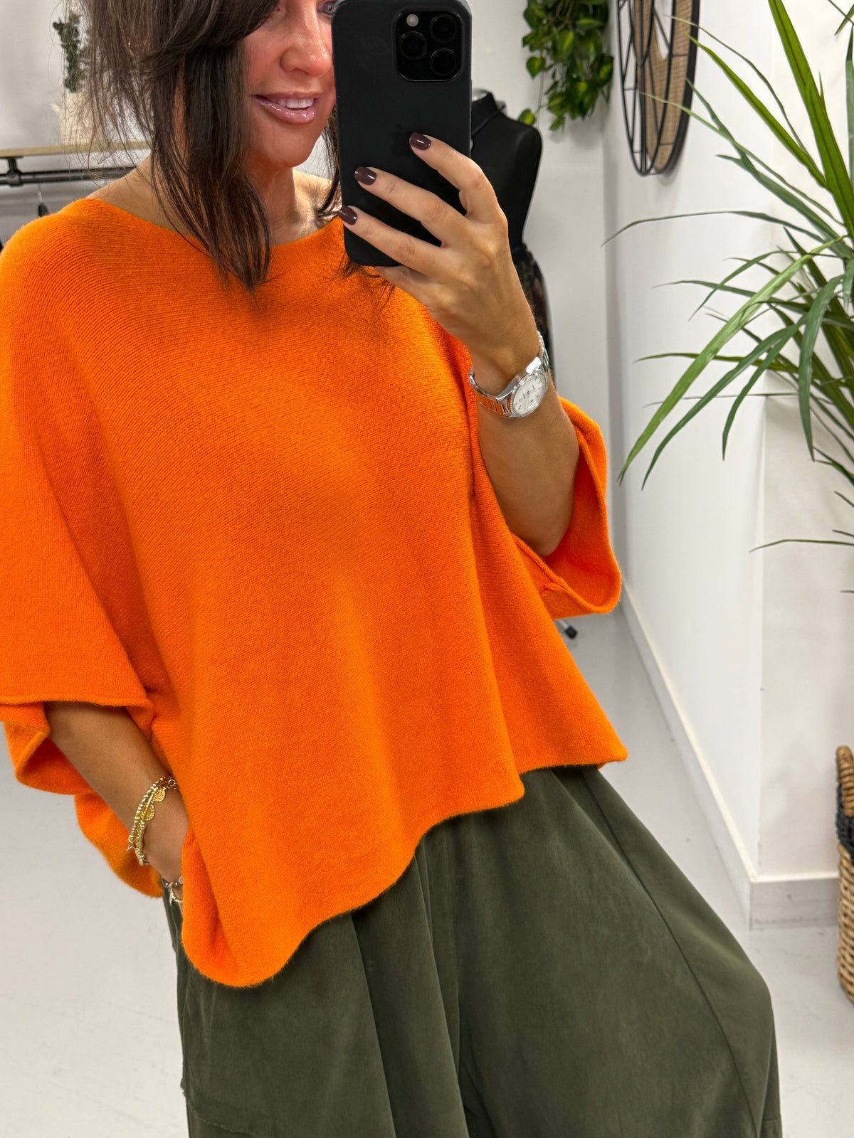 Gracie Crop Sleeve Knit - Orange