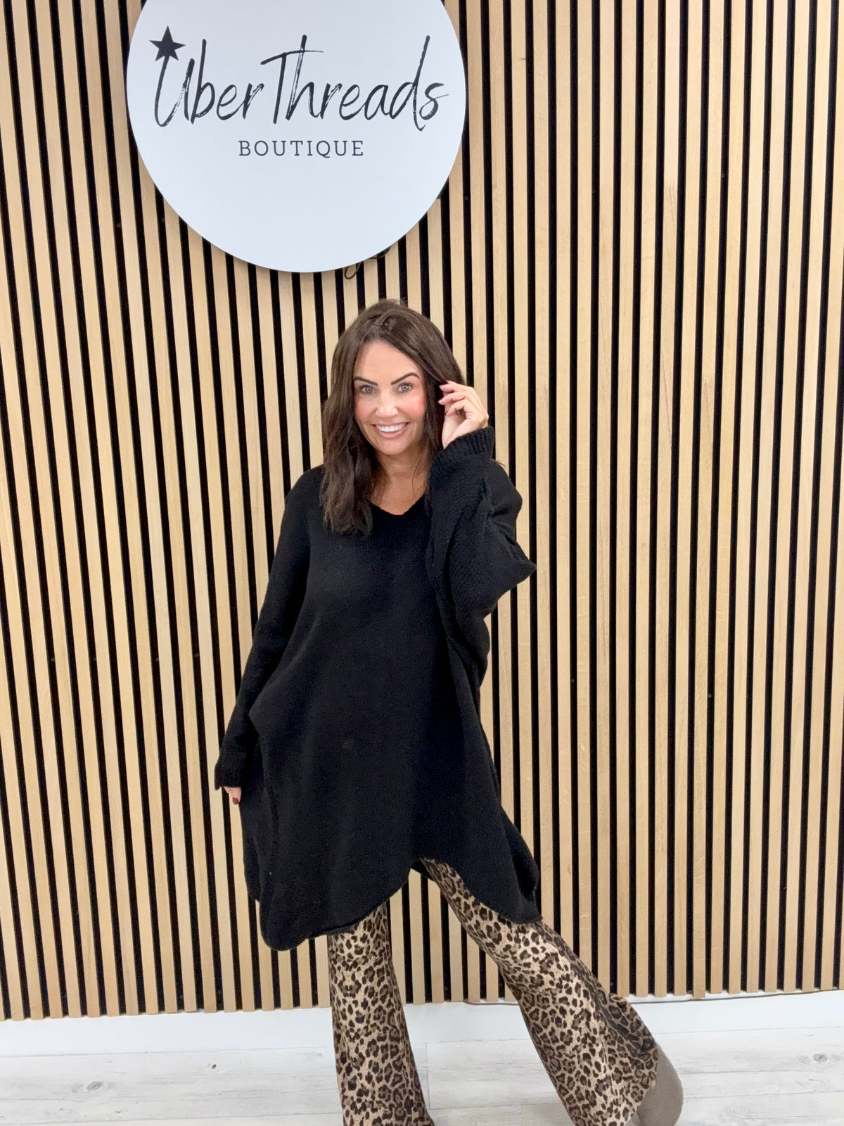 The Oversized Dipped Hem Knit - Black
