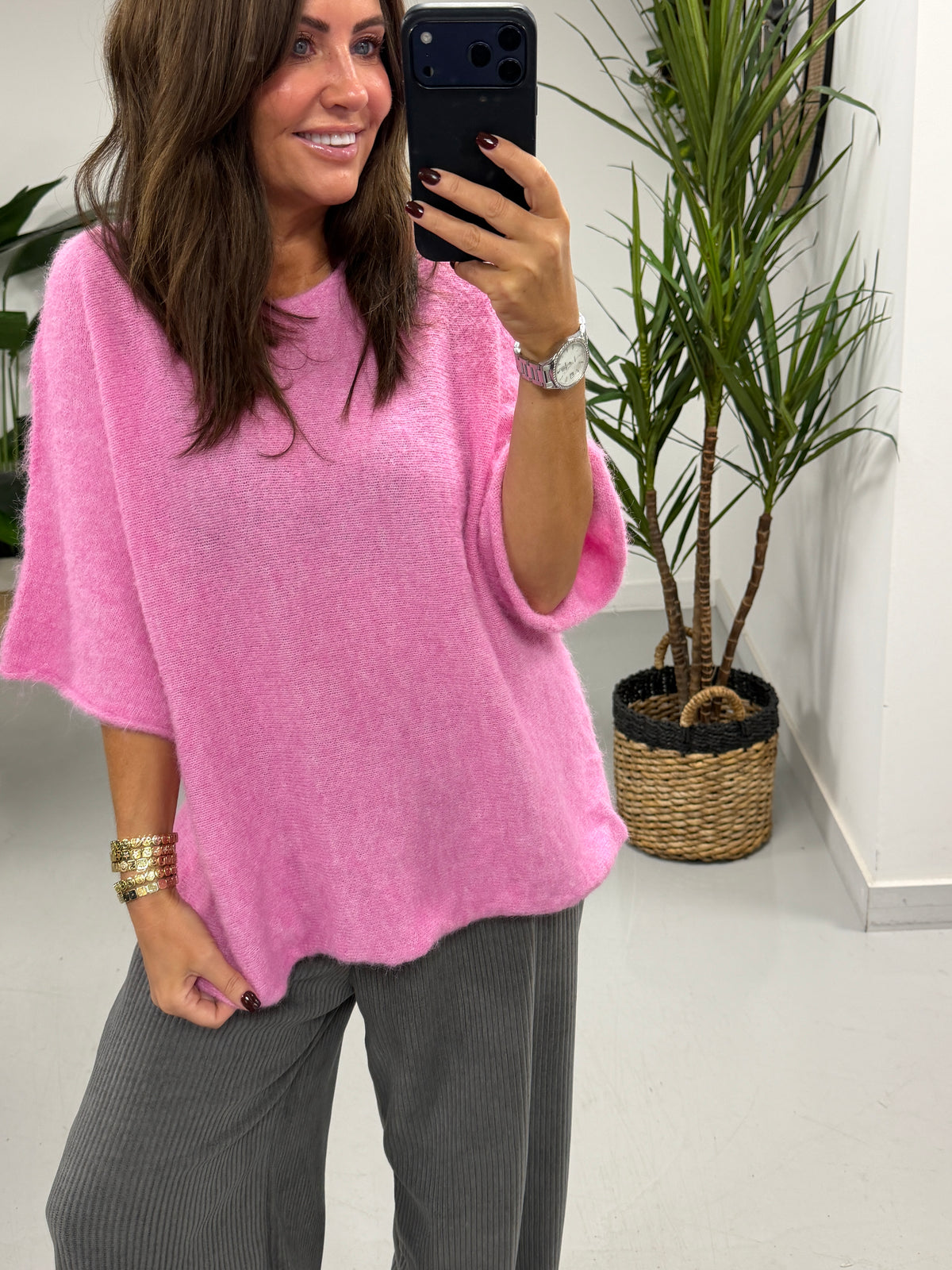 Sofia Soft Knit Crop Sleeve Knit Jumper - Bubble Gum Pink (Size 10-16)