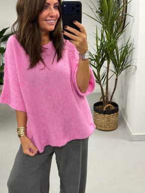 Sofia Soft Knit Crop Sleeve Knit Jumper - Bubble Gum Pink (Size 10-16)