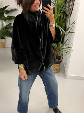 Black Cropped Sleeve Faux Fur