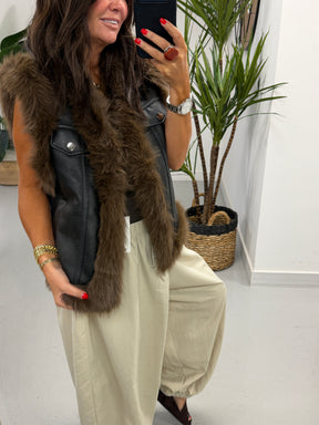 PRE ORDER Kensington Faux Fur Trim Gilet  - Black/Chocolate