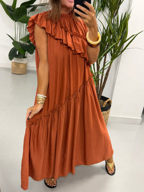 Downtown Ruffle Dress - Rust