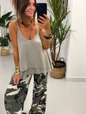 Layered Cotton Cami  - Mocha