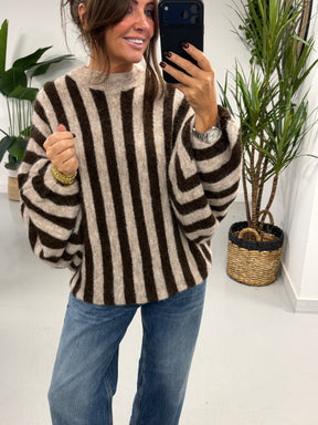 The Muse Chunky Sleeve Knit - Chocolate/Cream  (Size 10-18)