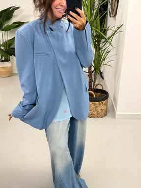 Funnel Neck Blazer - Blue