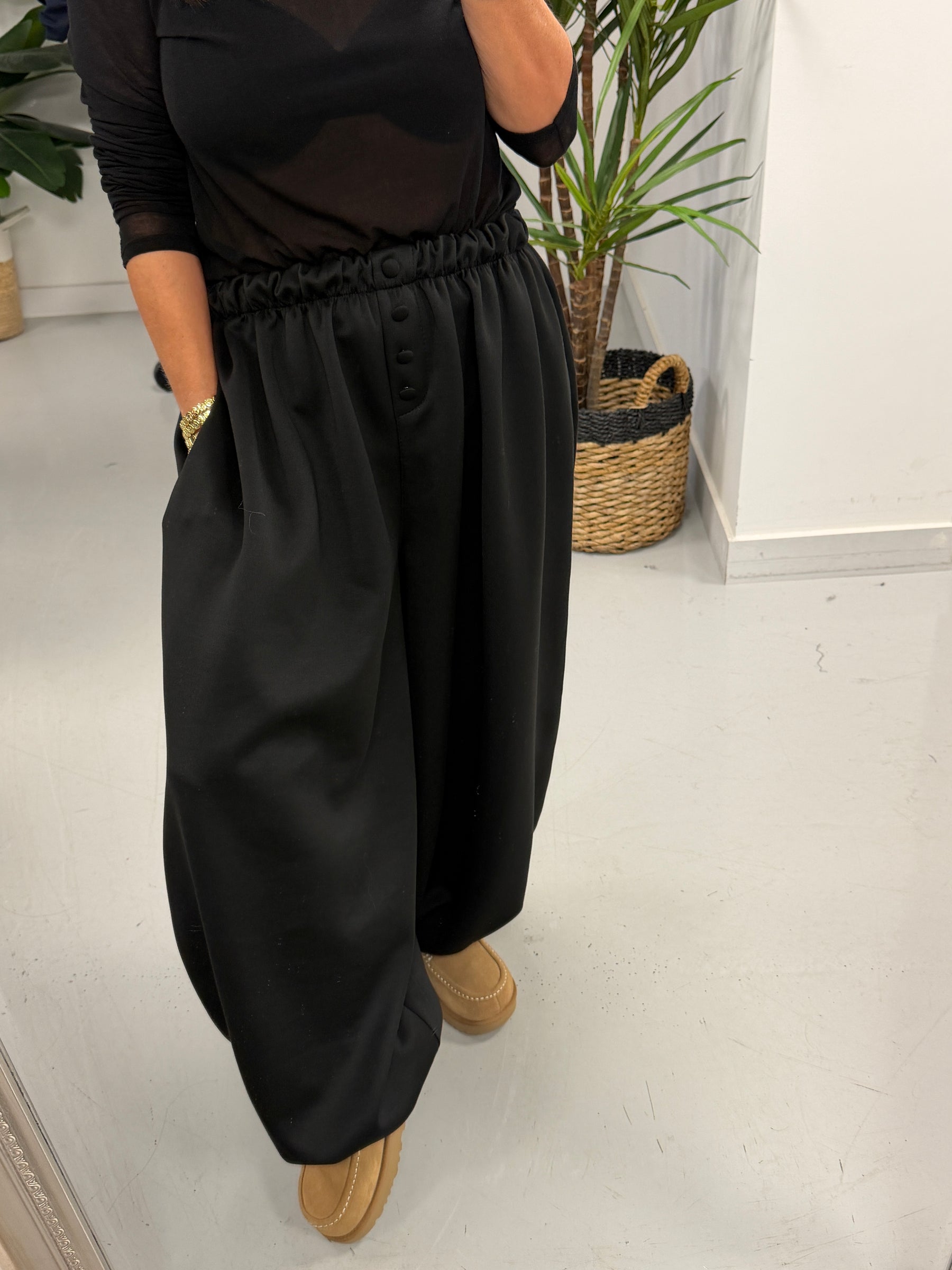 Button Front Balloon Cuff Joggers - Black (Size 10-18/20)