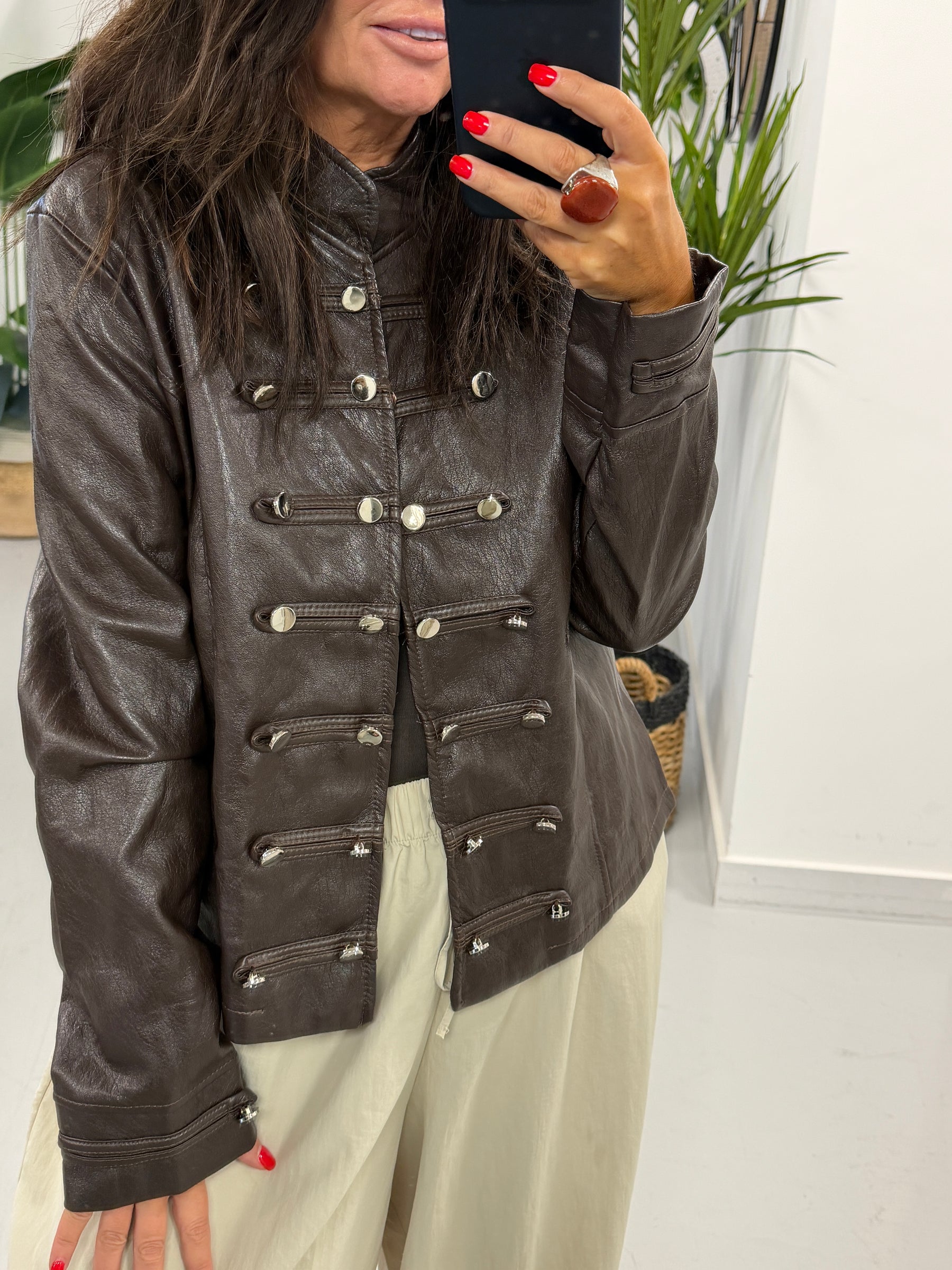 Fitted Soft Touch Military Jacket - Chocolate (12-16)