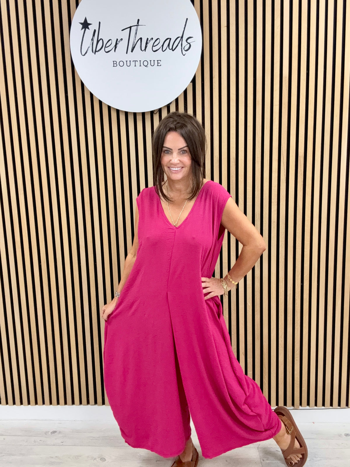 The Tamzin Crop Leg Jumpsuit - Cerise