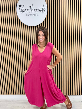 The Tamzin Crop Leg Jumpsuit - Cerise