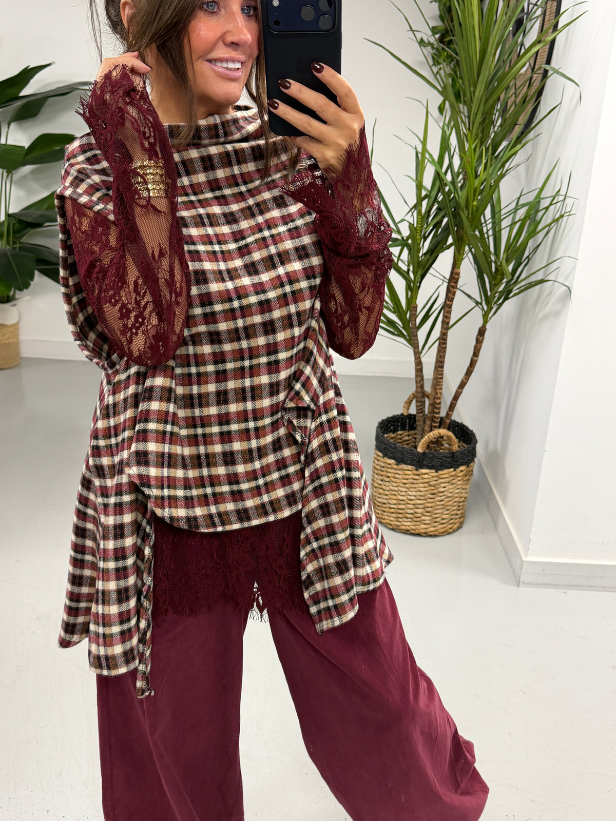 The Bailey Brushed Cotton Plaid Tank - Wine (Size 10-16)
