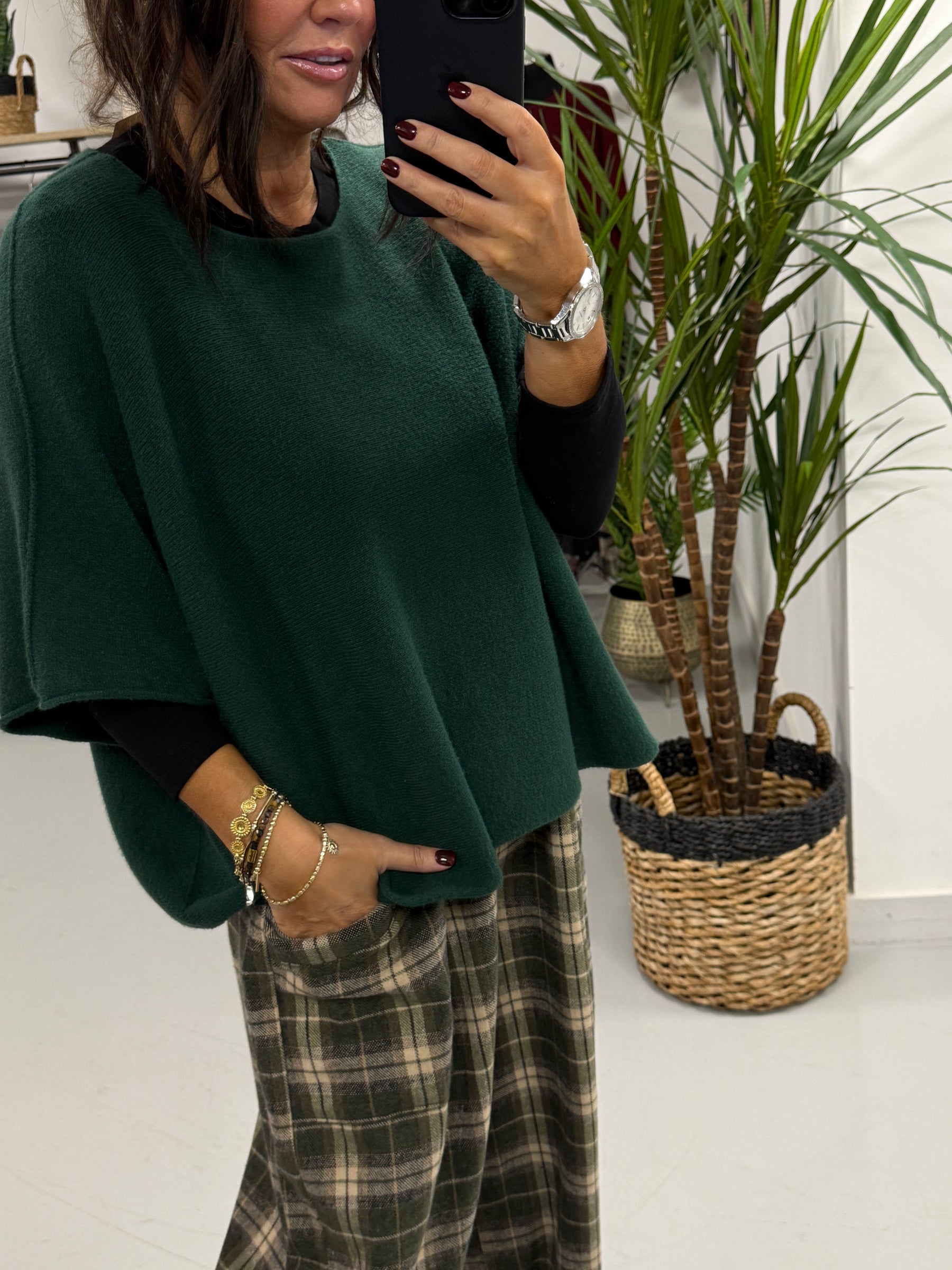 Gracie Crop Sleeve Knit - Forest Green