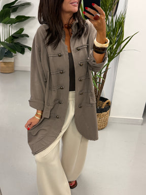 The Long Line Jersey Military Jacket - Taupe