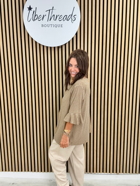 The Bell Sleeve Stripe Soft Knit - Camel