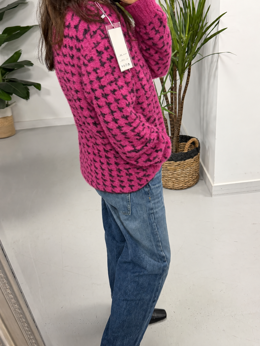 Super Soft Dogtooth Knit - Magenta