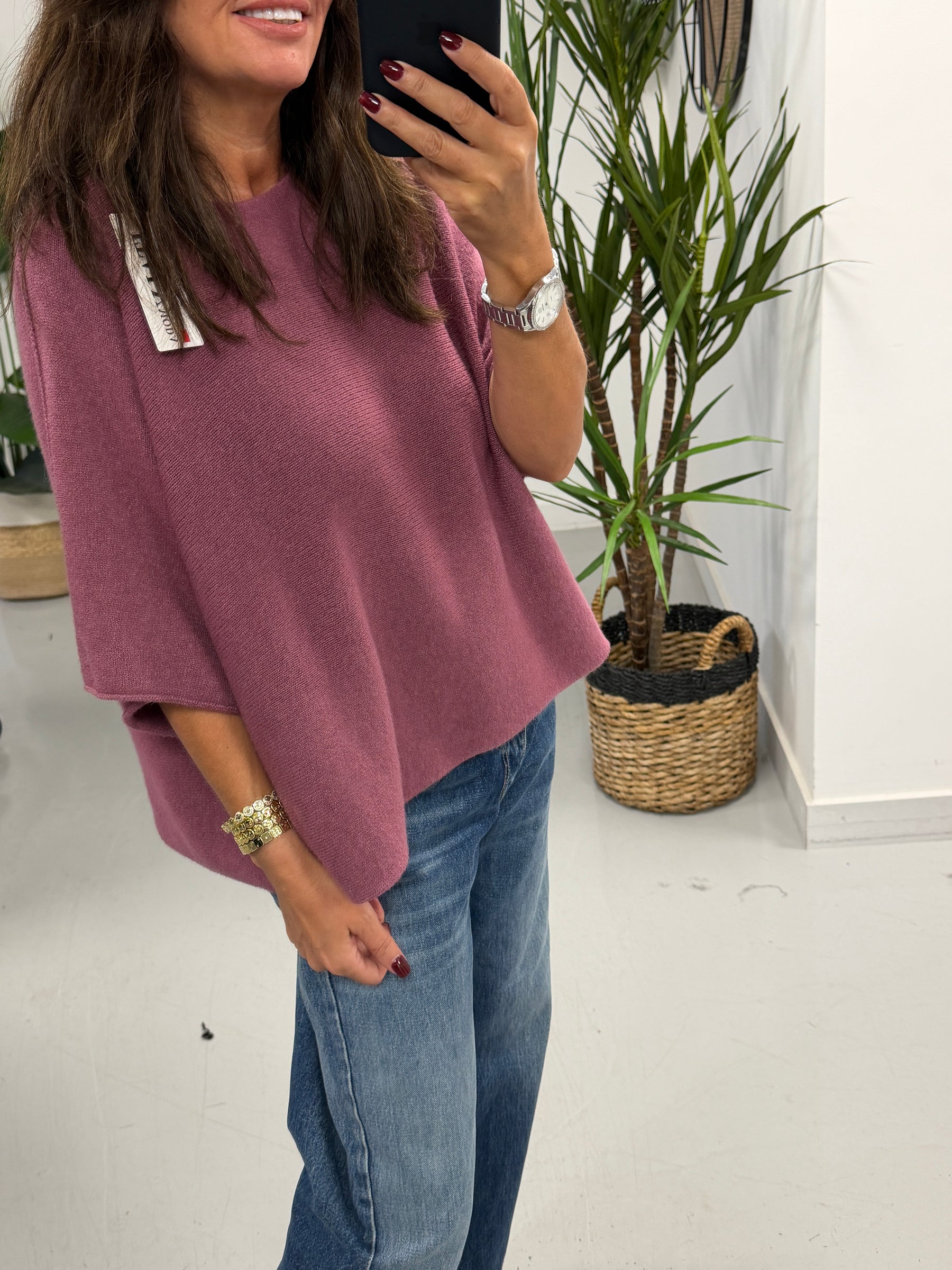 Gracie Crop Sleeve Knit - Mauve (Size 10 - 18)