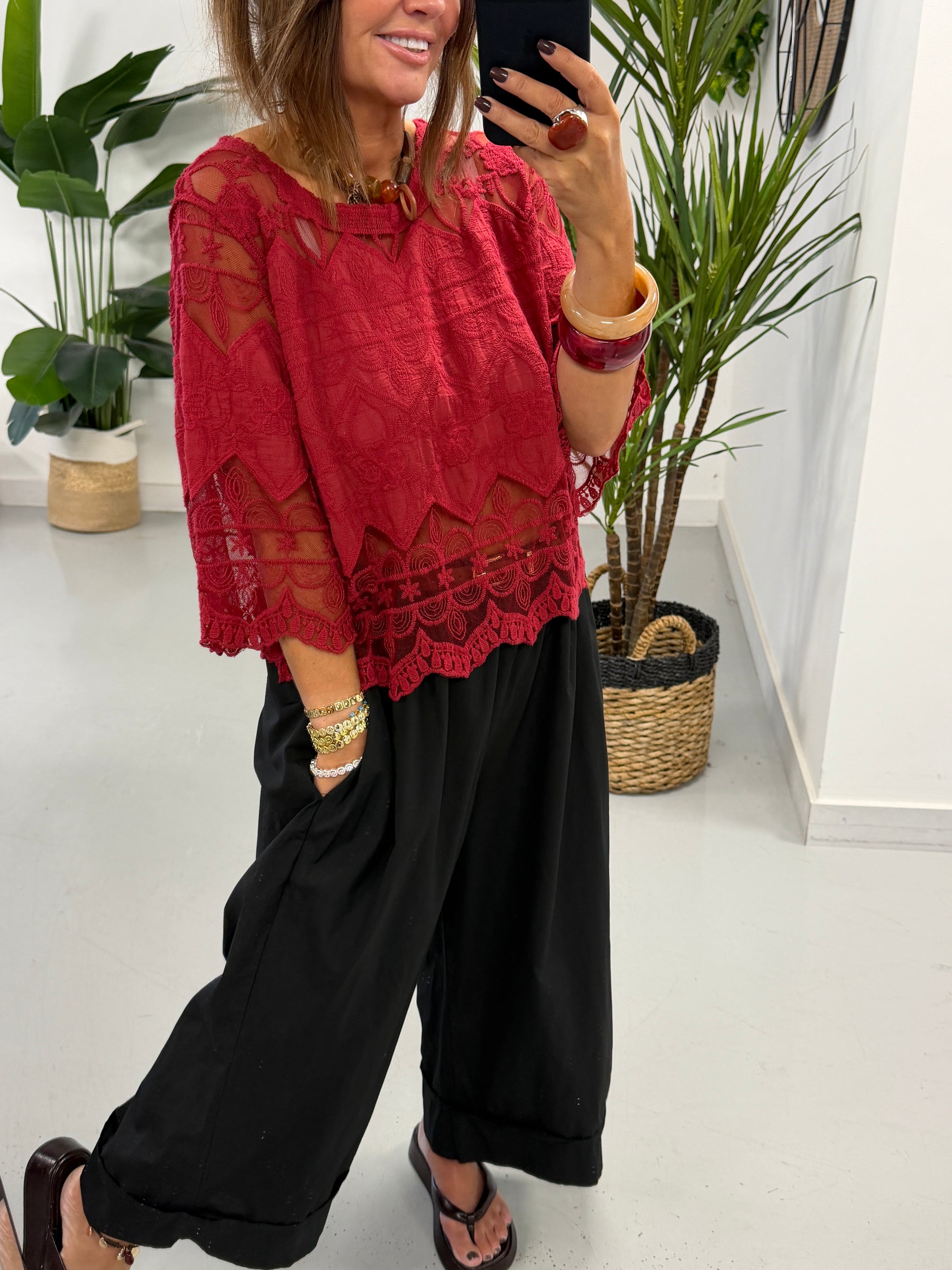 Seville Lace Top - Red