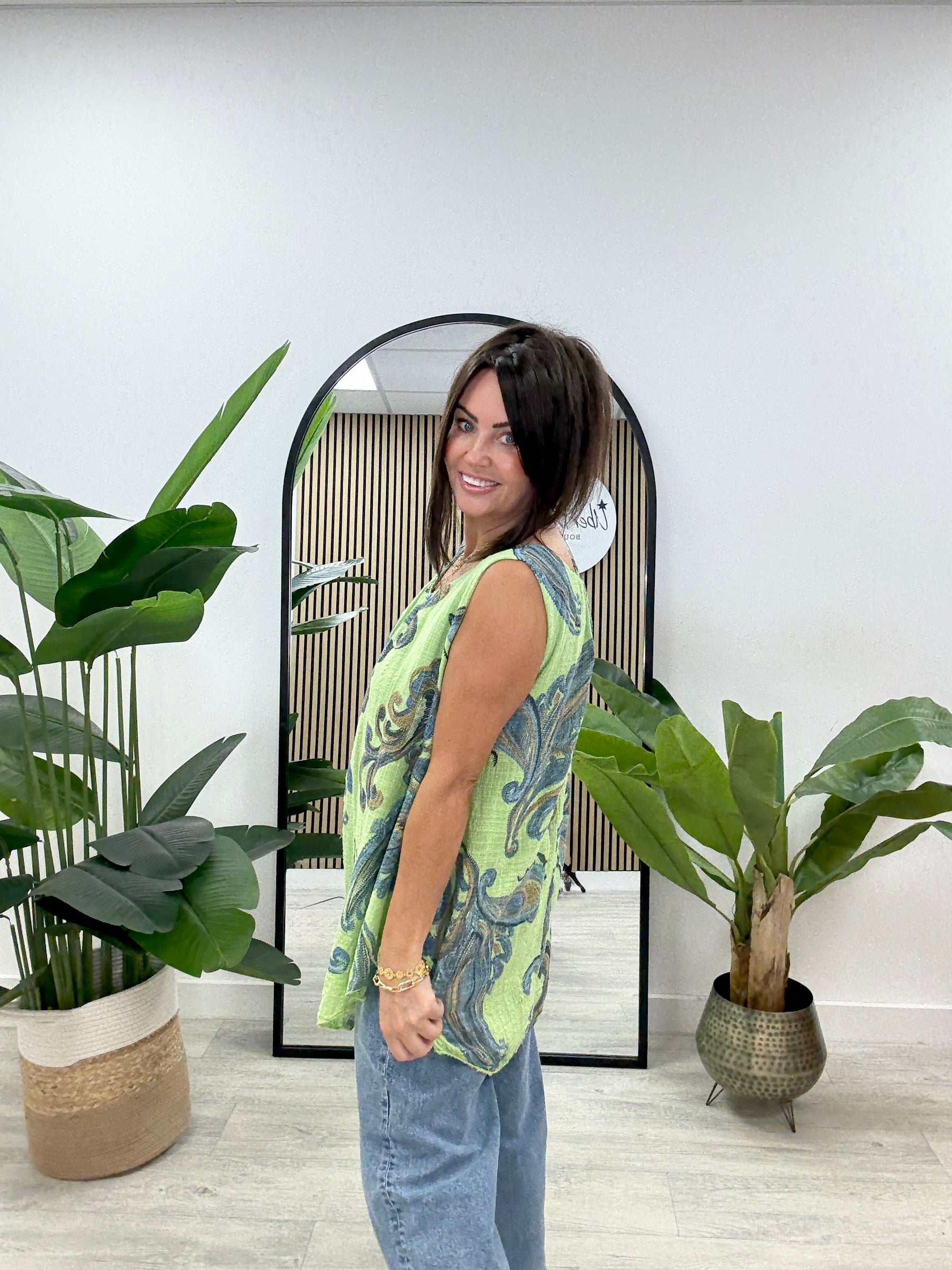 Paisley Slouch Vest - Lime Green