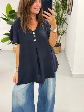 The Luna Gold Button Tunic - Navy