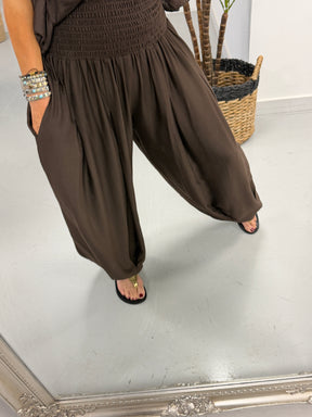 The Shirred Balloon Trouser - Chocolate