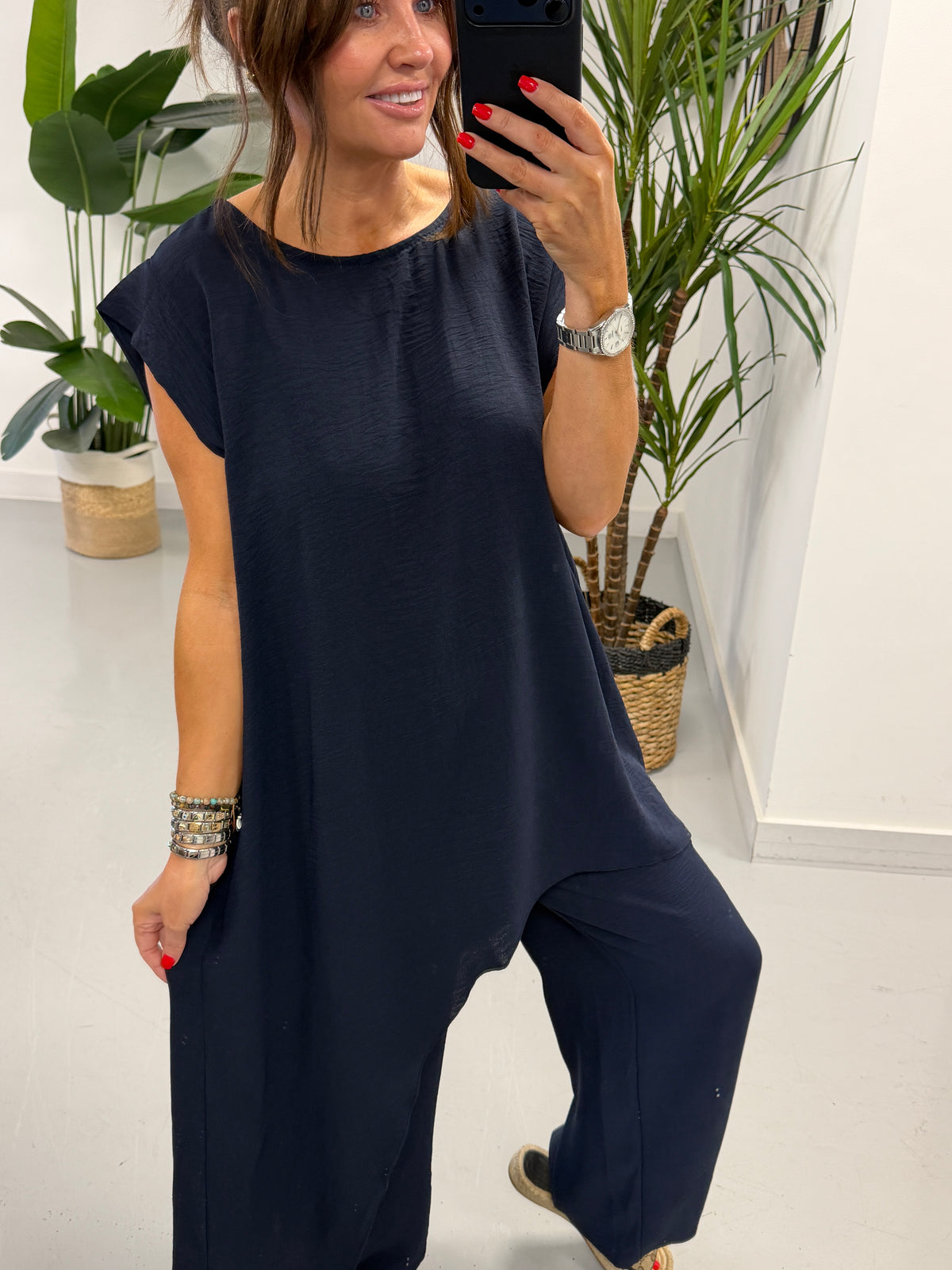 Asymmetric Cap Sleeve Co ord - Classic Navy