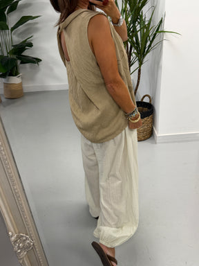 Reverse Collar Embroidered Tunic - Sand