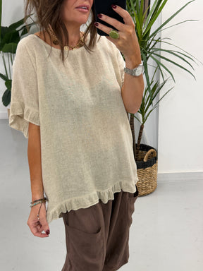 The Linen Mix Frill Tunic - Cream