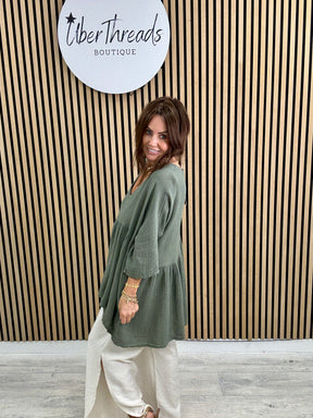 The Linen Mix Hobo Tunic - Khaki