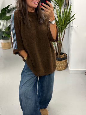 Stripe Long Line Knit  - Chocolate/Blue
