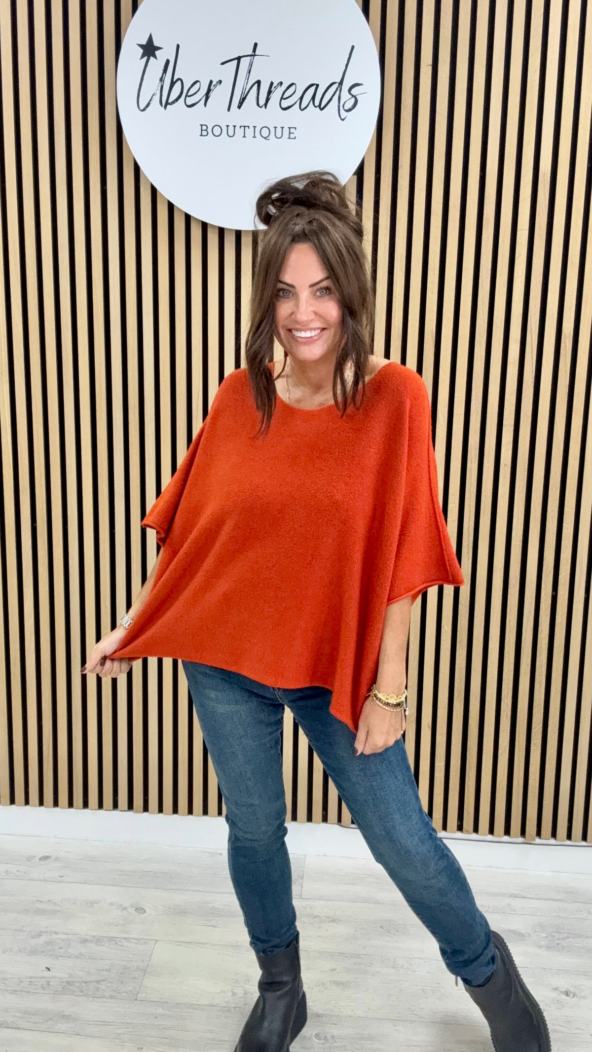 Gracie Crop Sleeve Knit - Burnt Orange