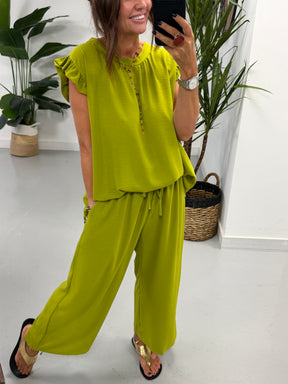 Luna Cropped Frill Two Piece - Pistachio