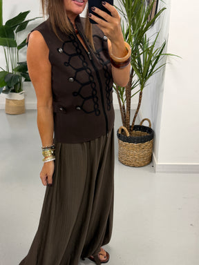 Military Patterned Knitted Waistcoat - Chocolate/Black