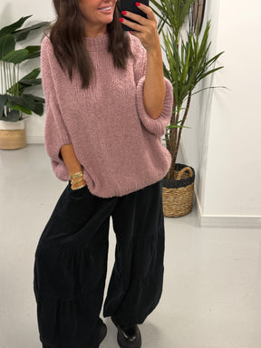 The Rustic Crop Sleeve Knit - Mauve