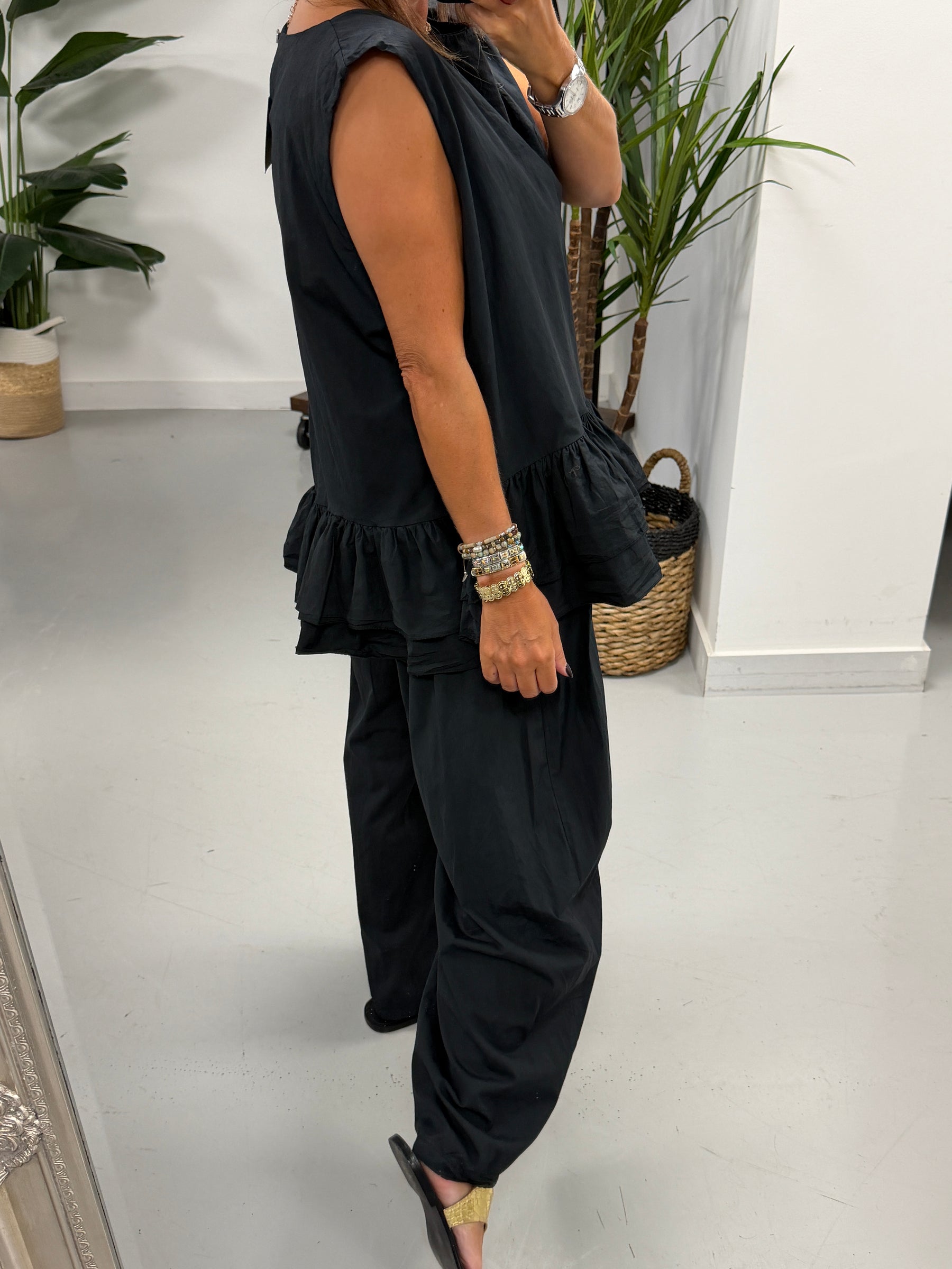 The LuLu Asymmetric Frill Tunic - Black