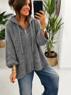Hooded Zipped Cardigan - Grey (Size 12-18)