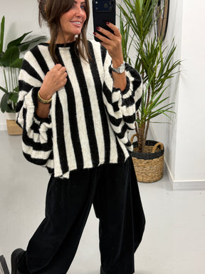 Zeta Otto Stripe Chunky Sleeve Knit - Black (Size 10-18)