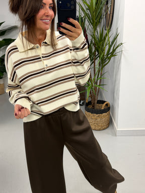 The Button Up Knit - Chocolate/Cream  (Size 10/12-14/16)