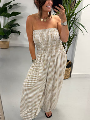 The Gingham Balloon Leg Jumpsuit- Mocha