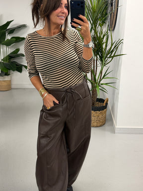 The Mayfair Butter Soft PU Barrel Trousers - Chocolate (Size 12-14)