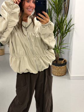 The Needlecord Ruffle Bomber - Cream (Size 10 - 16)