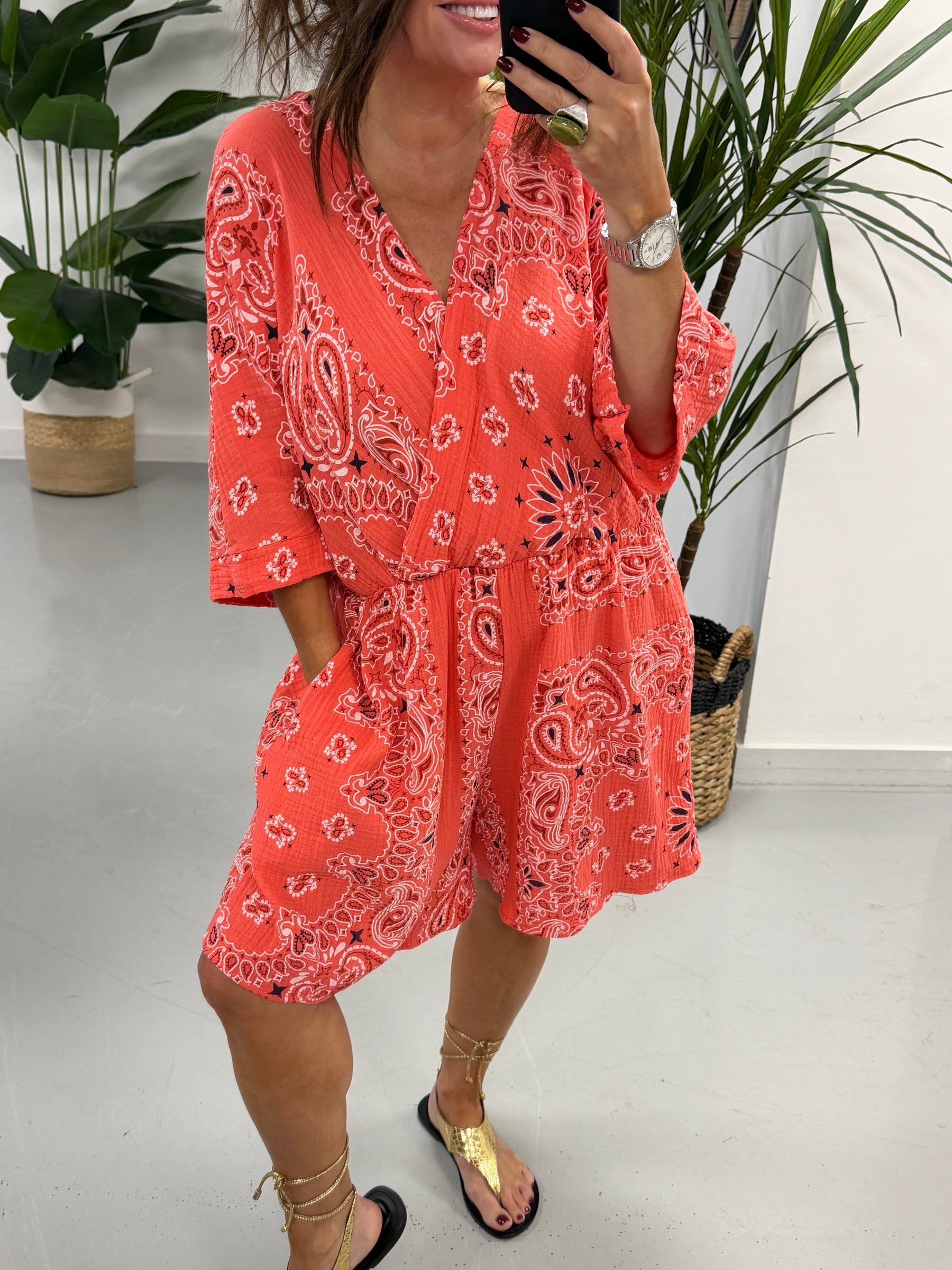 The Bandana Valencia Playsuit - Coral