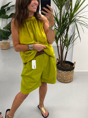 The Crinkle Halterneck Short Set - Pistachio
