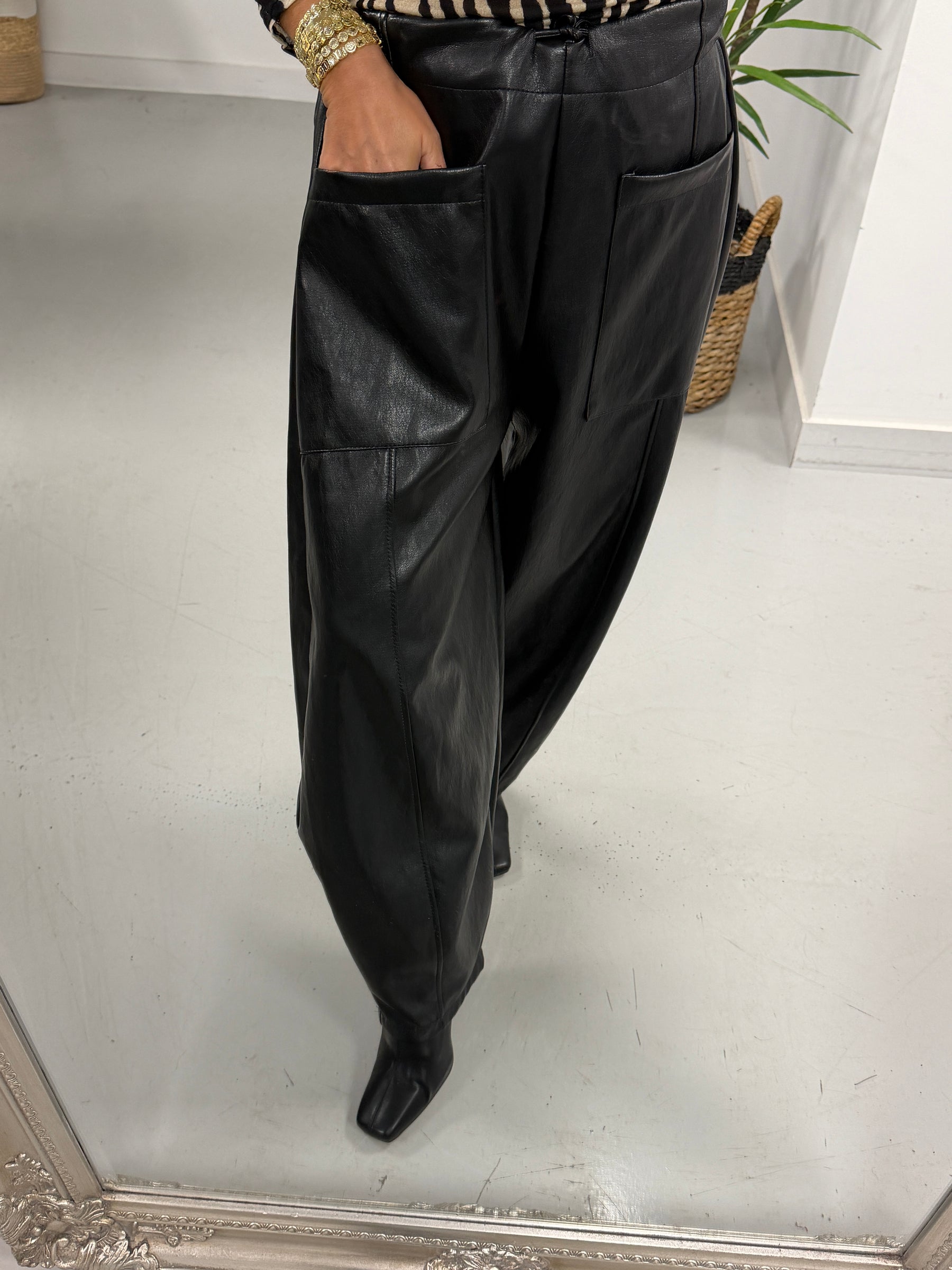 The Mayfair Butter Soft PU Barrel Trousers - Black (Size 12-14)