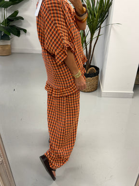 The Autumn Check Ruffle Tunic - Orange